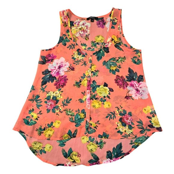 Womens Tank Top Floral Coral Sleeveless Button Front Blouse Size Medium JH1820 - Picture 1 of 6
